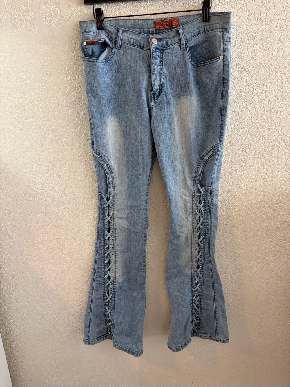 Lace Up Vintage Light Wash Flare Jeans - Women's 12